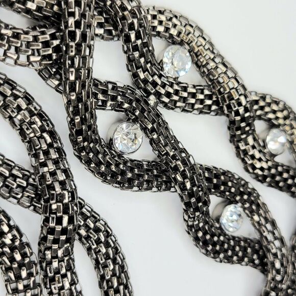 Long Hematite tone Necklace, Gunmetal Tone Two Strand Chain Necklace - Picture 14 of 16